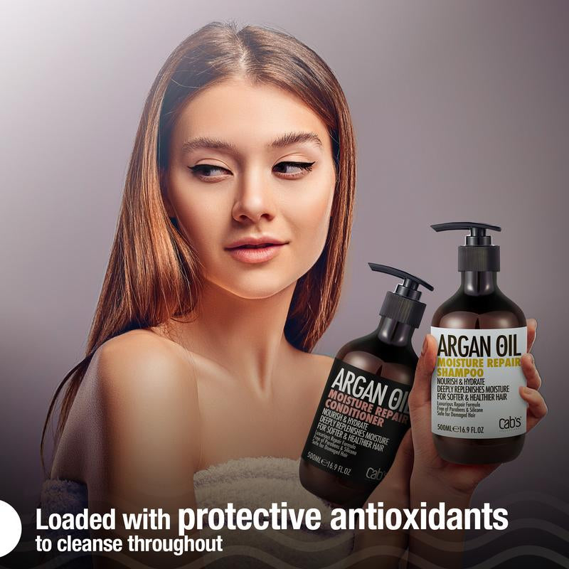 Cab'S Moroccan Argan Oil Shampoo and Conditioner Set for All Hair Types 16.9 Oz Color Protectant Oil Control Silicone Free Haircare Luxury Repair
