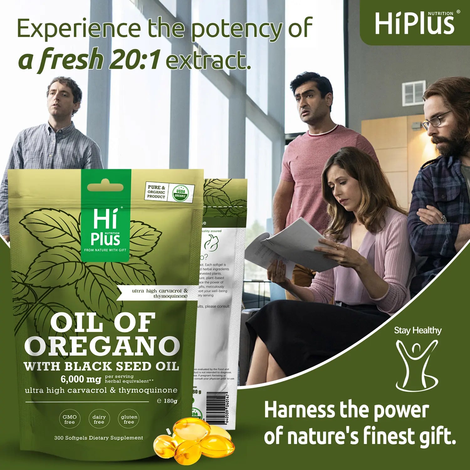 Hiplus Oil of Oregano & Black Seed Oil 6000Mg Softgels 300Ct 20:1 Extract 165Mg Carvacrol Thymoquinone Non-Gmo Plant-Based Immune Support Organic Natural Supplement Gluten Free Supplement