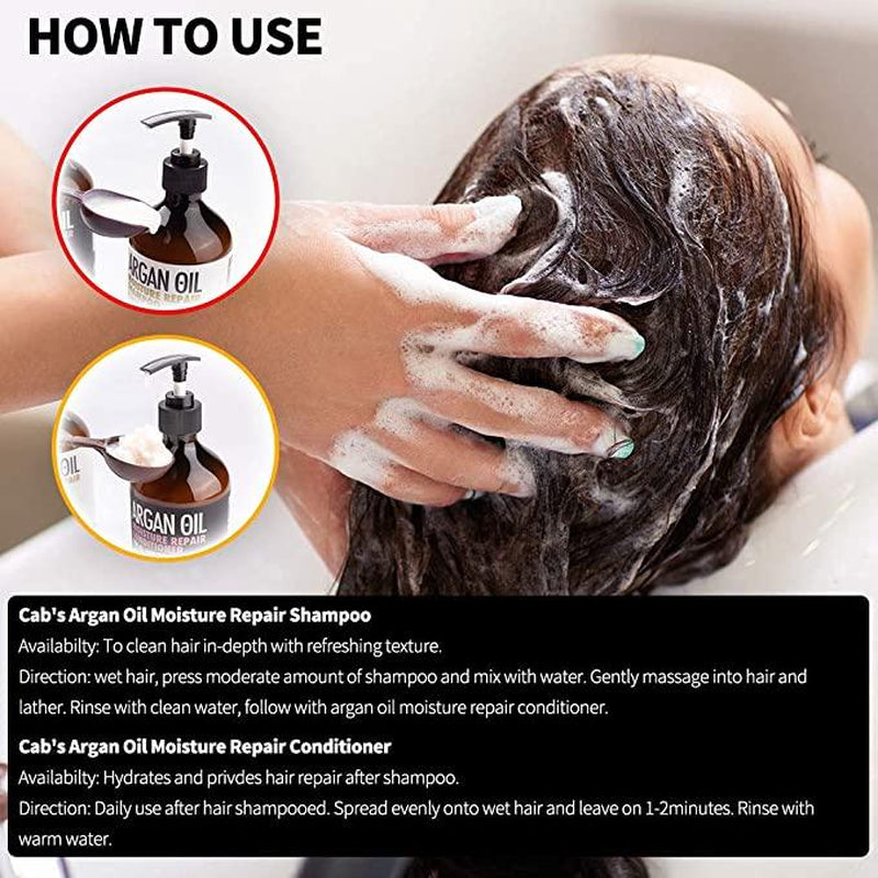 Cab'S Moroccan Argan Oil Shampoo and Conditioner Set for All Hair Types 16.9 Oz Color Protectant Oil Control Silicone Free Haircare Luxury Repair
