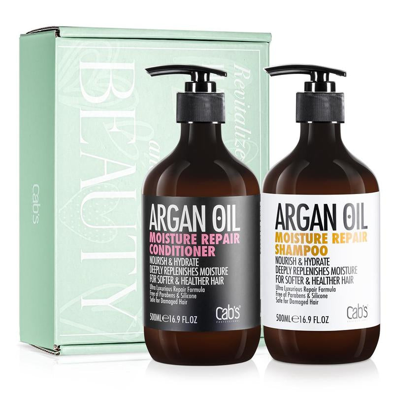 Cab'S Moroccan Argan Oil Shampoo and Conditioner Set for All Hair Types 16.9 Oz Color Protectant Oil Control Silicone Free Haircare Luxury Repair