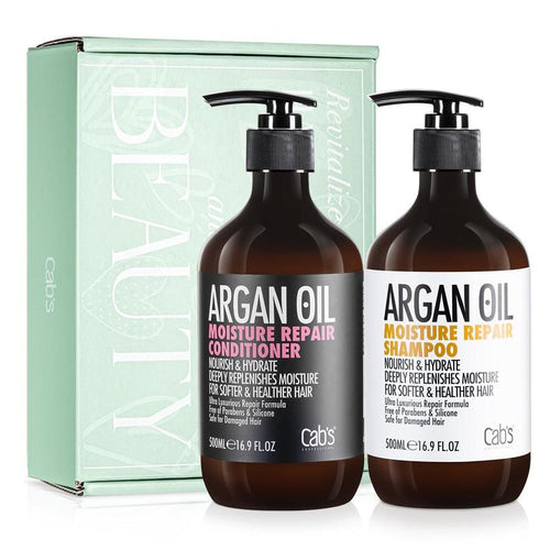 Cab'S Moroccan Argan Oil Shampoo and Conditioner Set for All Hair Types 16.9 Oz Color Protectant Oil Control Silicone Free Haircare Luxury Repair