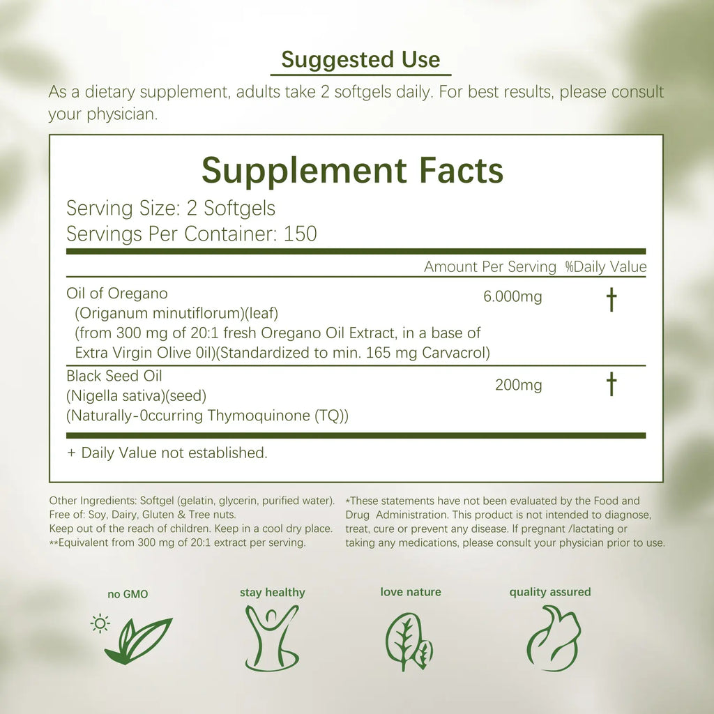 Hiplus Oil of Oregano & Black Seed Oil 6000Mg Softgels 300Ct 20:1 Extract 165Mg Carvacrol Thymoquinone Non-Gmo Plant-Based Immune Support Organic Natural Supplement Gluten Free Supplement