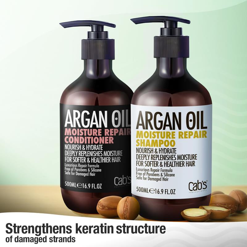 Cab'S Moroccan Argan Oil Shampoo and Conditioner Set for All Hair Types 16.9 Oz Color Protectant Oil Control Silicone Free Haircare Luxury Repair
